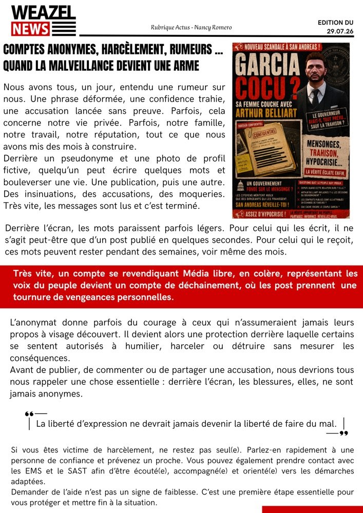Une du Weazel News